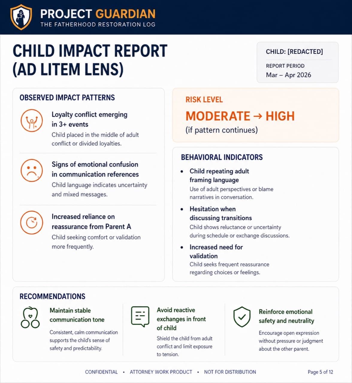 Project Guardian child impact report mockup